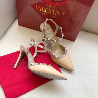 Valentino Rockstud Beige Silver Pointed-Toe Heel Stiletto