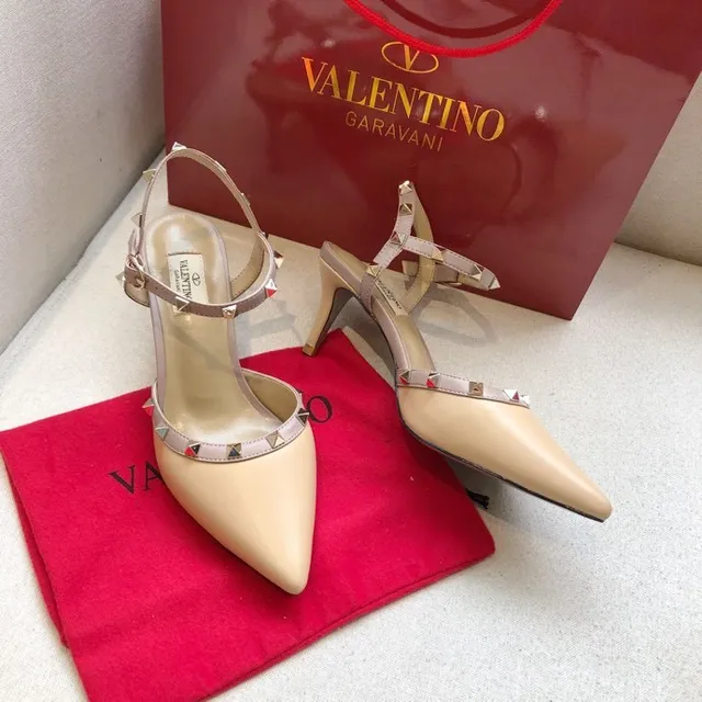 Valentino Rockstud Beige Silver Pointed-Toe Heel Stiletto 5