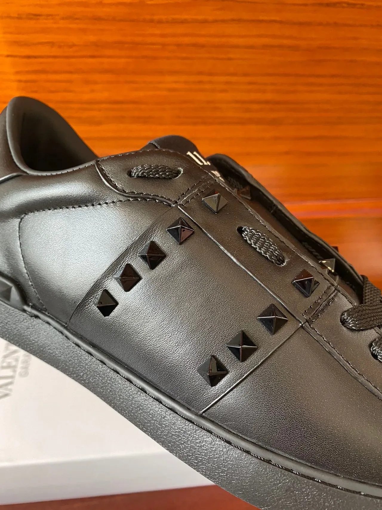 Valentino Rockstud Black Leather Pyramid Stud Lifestyle Sneakers 3
