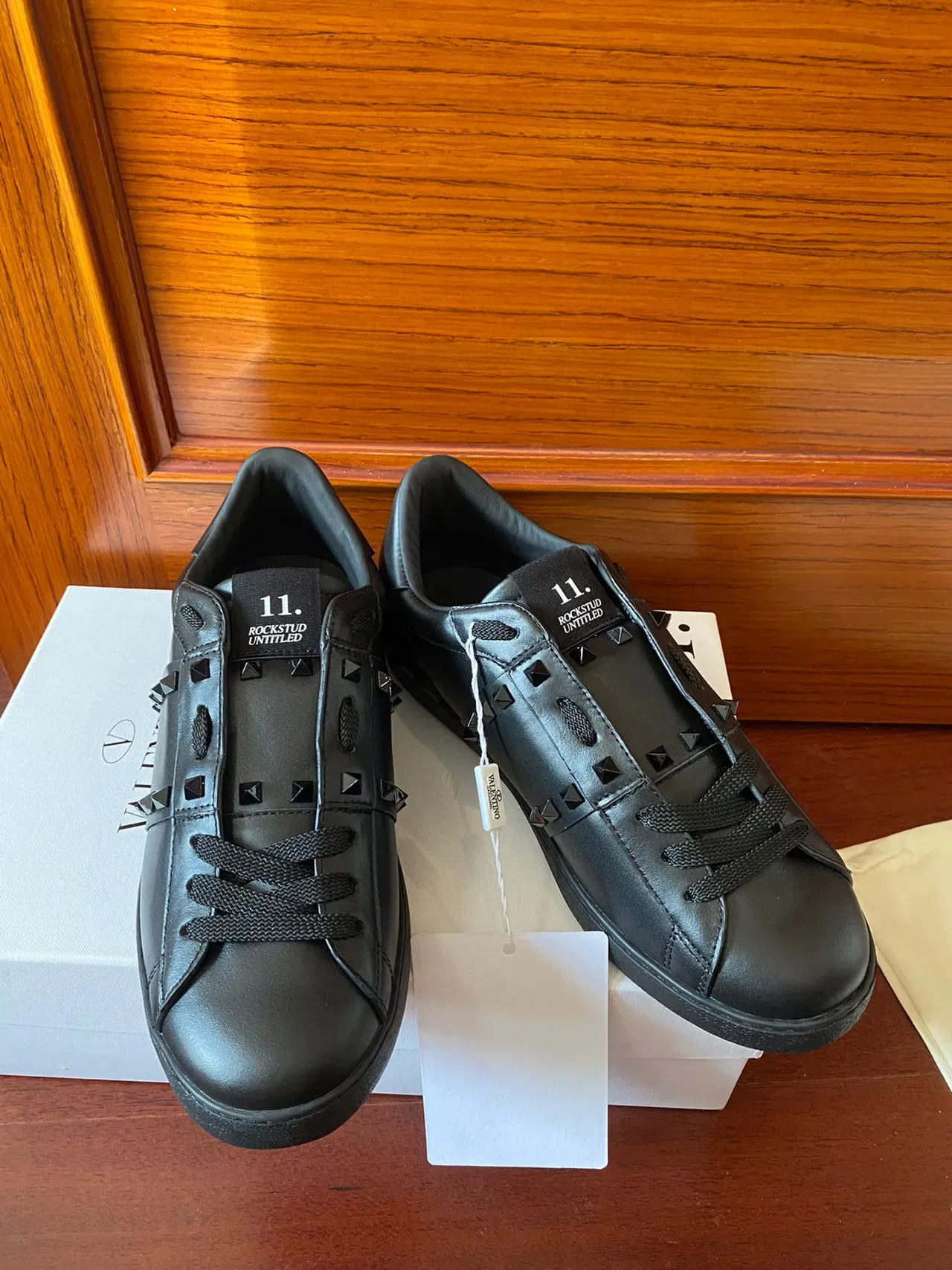 Valentino Rockstud Black Leather Pyramid Stud Lifestyle Sneakers 4
