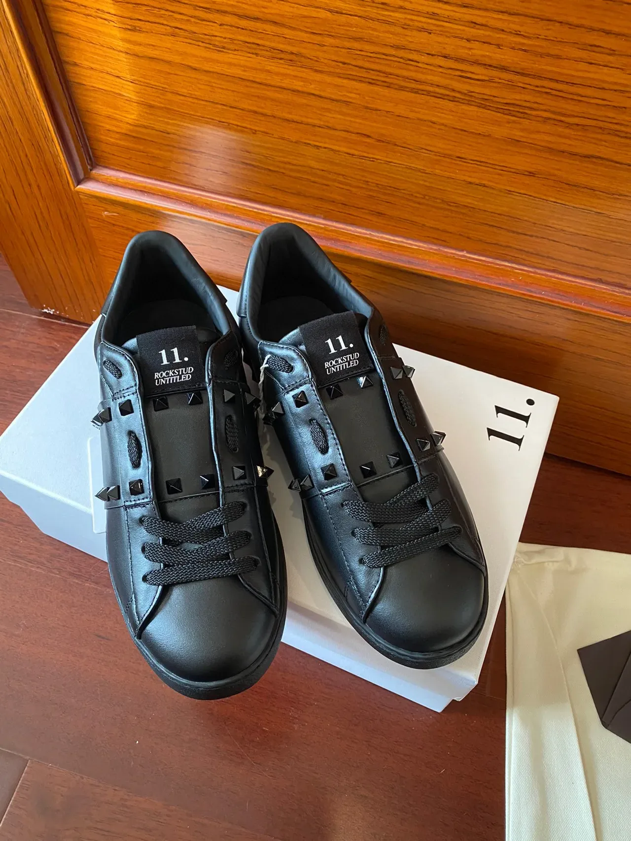 Valentino Rockstud Black Leather Pyramid Stud Lifestyle Sneakers 7