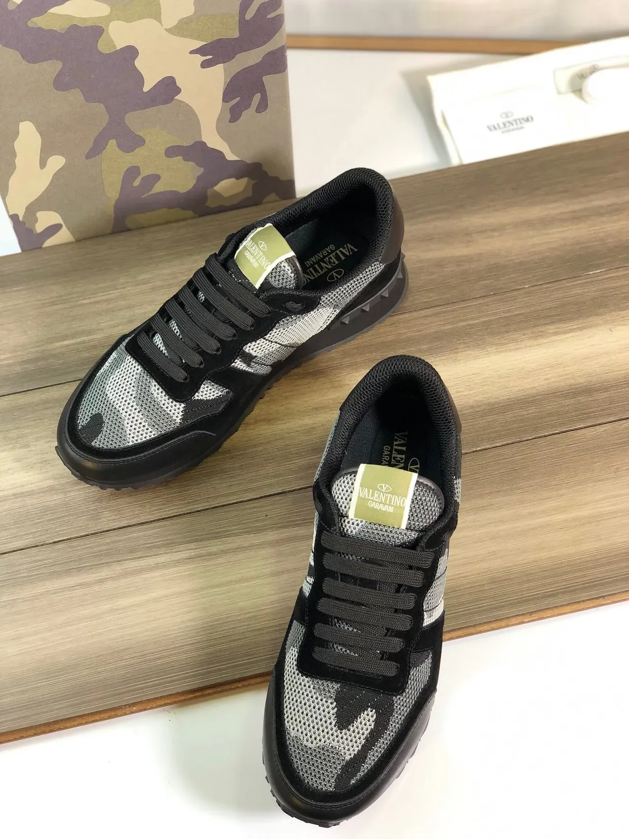 Valentino Rockstud Camo Mesh and Suede Lifestyle Sneakers 3