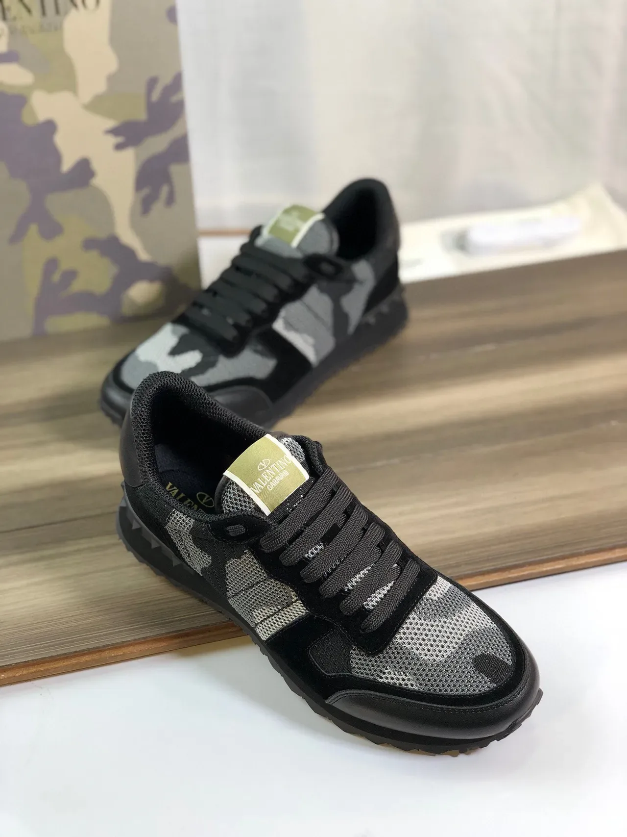 Valentino Rockstud Camo Mesh and Suede Lifestyle Sneakers 4