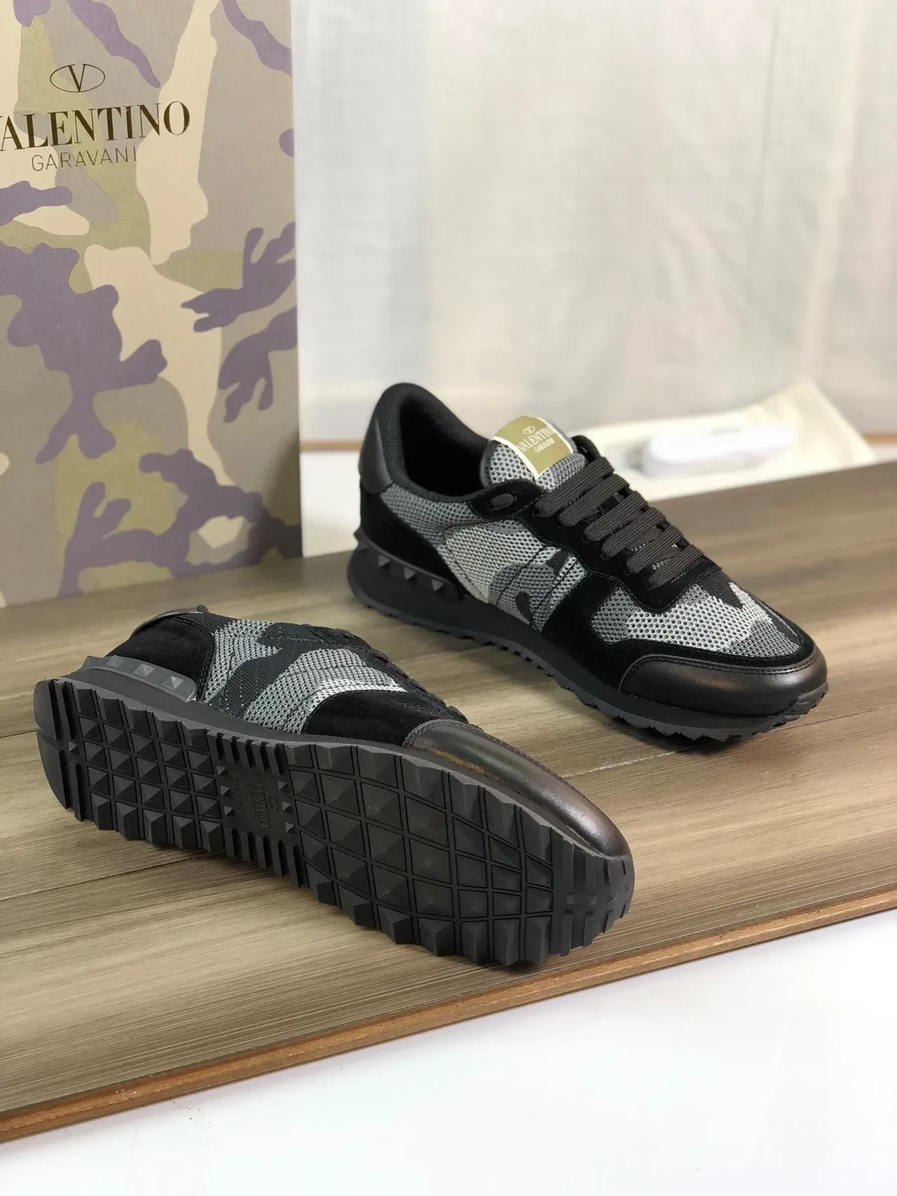 Valentino Rockstud Camo Mesh and Suede Lifestyle Sneakers 6