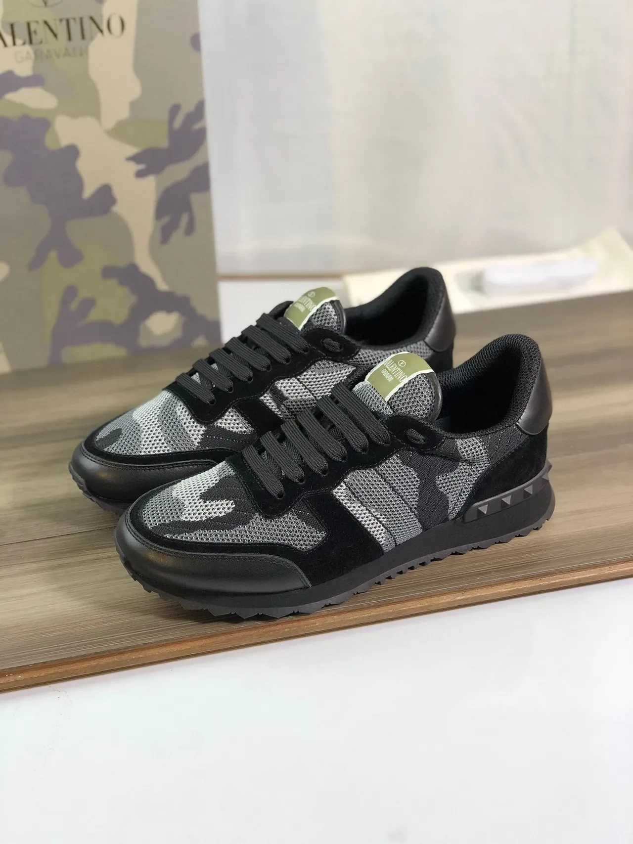 Valentino Rockstud Camo Mesh and Suede Lifestyle Sneakers 8
