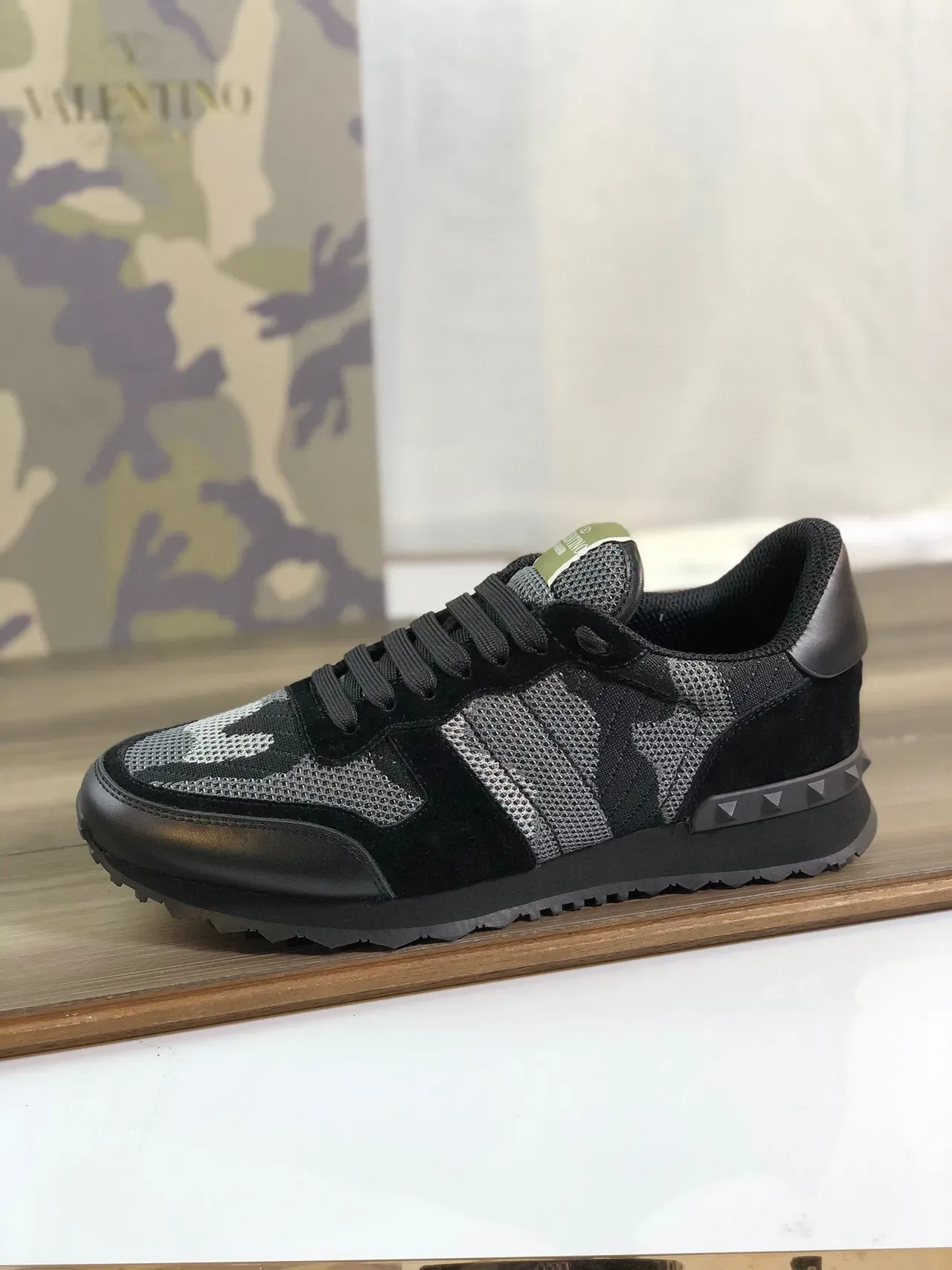 Valentino Rockstud Camo Mesh and Suede Lifestyle Sneakers 9