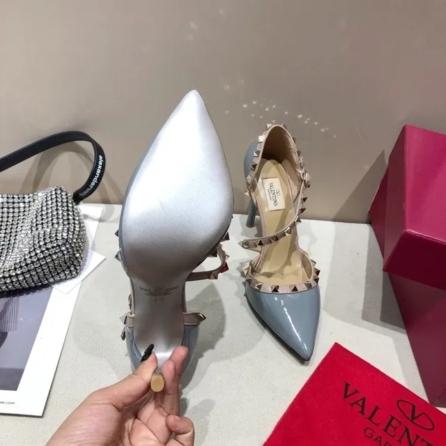 Valentino Rockstud Gray and Nude Studded T-Strap Stilettos 2