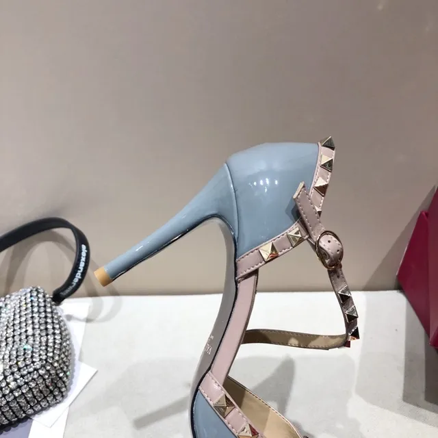 Valentino Rockstud Gray and Nude Studded T-Strap Stilettos 3