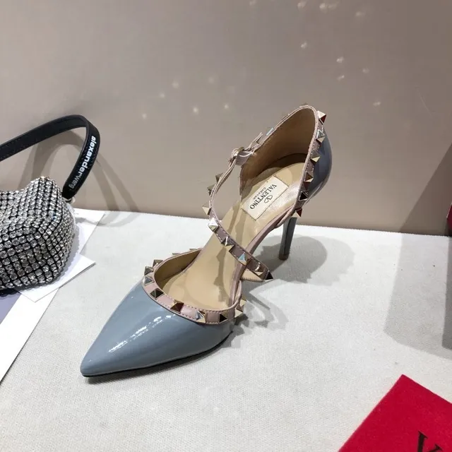 Valentino Rockstud Gray and Nude Studded T-Strap Stilettos 7