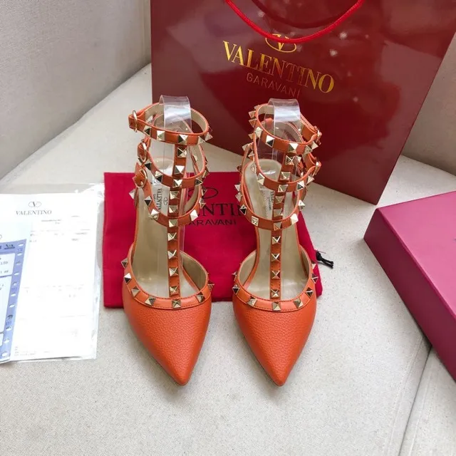 Valentino Rockstud Naranja Cuero Pirámide Stud Tacones 6