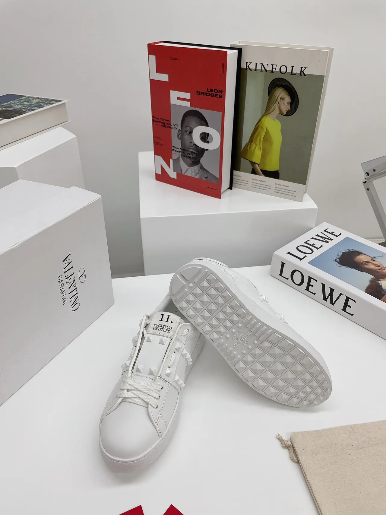 Valentino Rockstud Untitled White Leather Pyramid Stud Lifestyle Sneakers 2