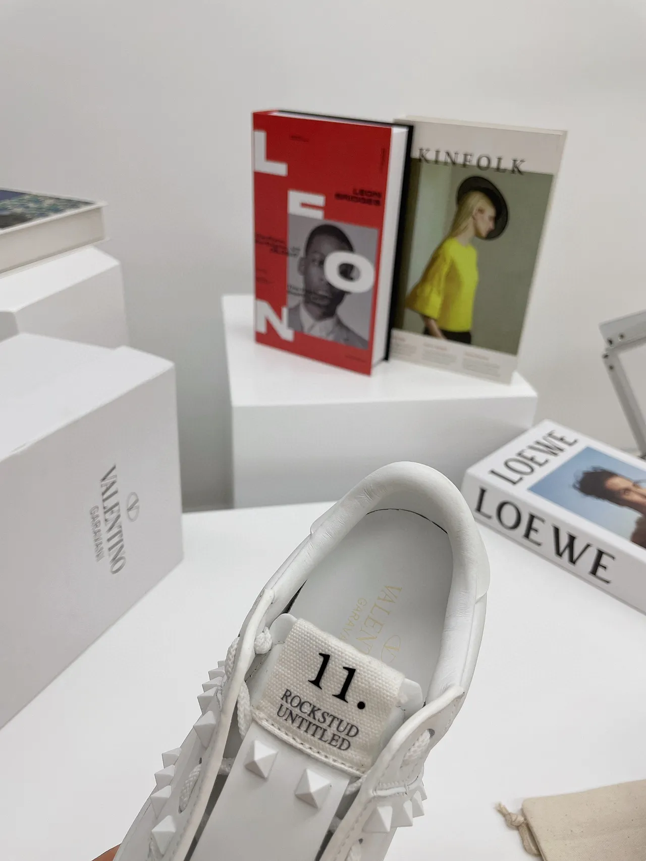 Valentino Rockstud Untitled White Leather Pyramid Stud Lifestyle Sneakers 4