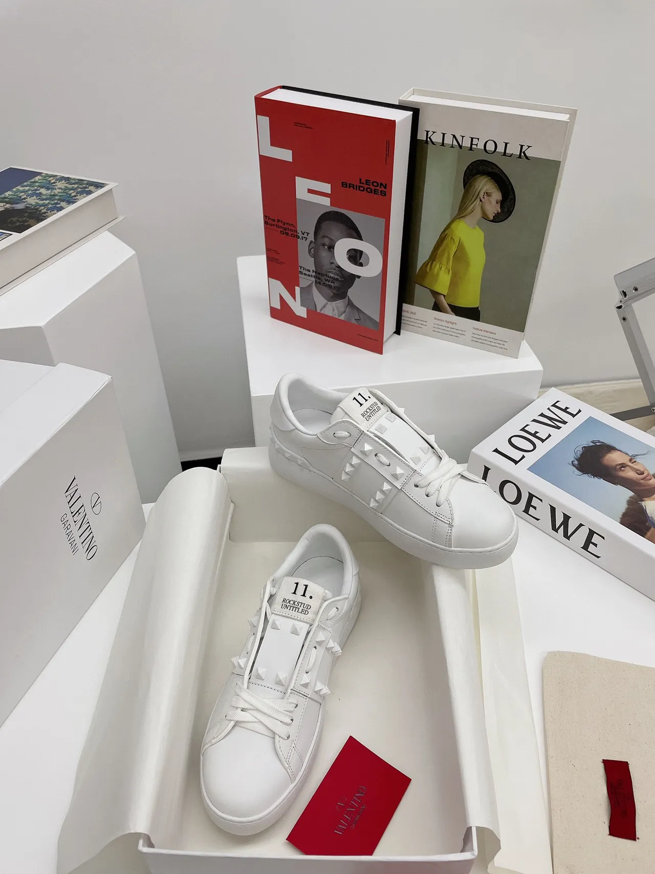 Valentino Rockstud Untitled White Leather Pyramid Stud Lifestyle Sneakers 5