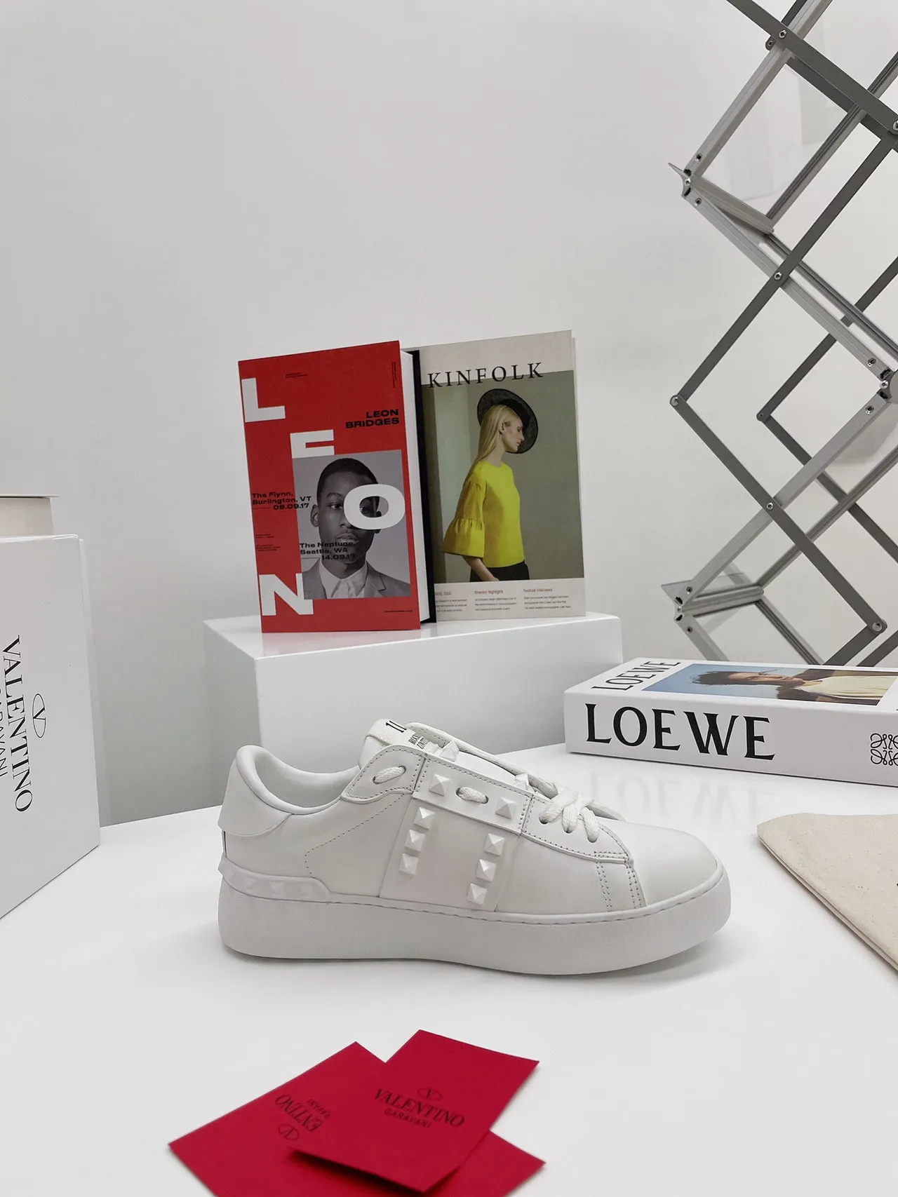Valentino Rockstud Untitled White Leather Pyramid Stud Lifestyle Sneakers 6