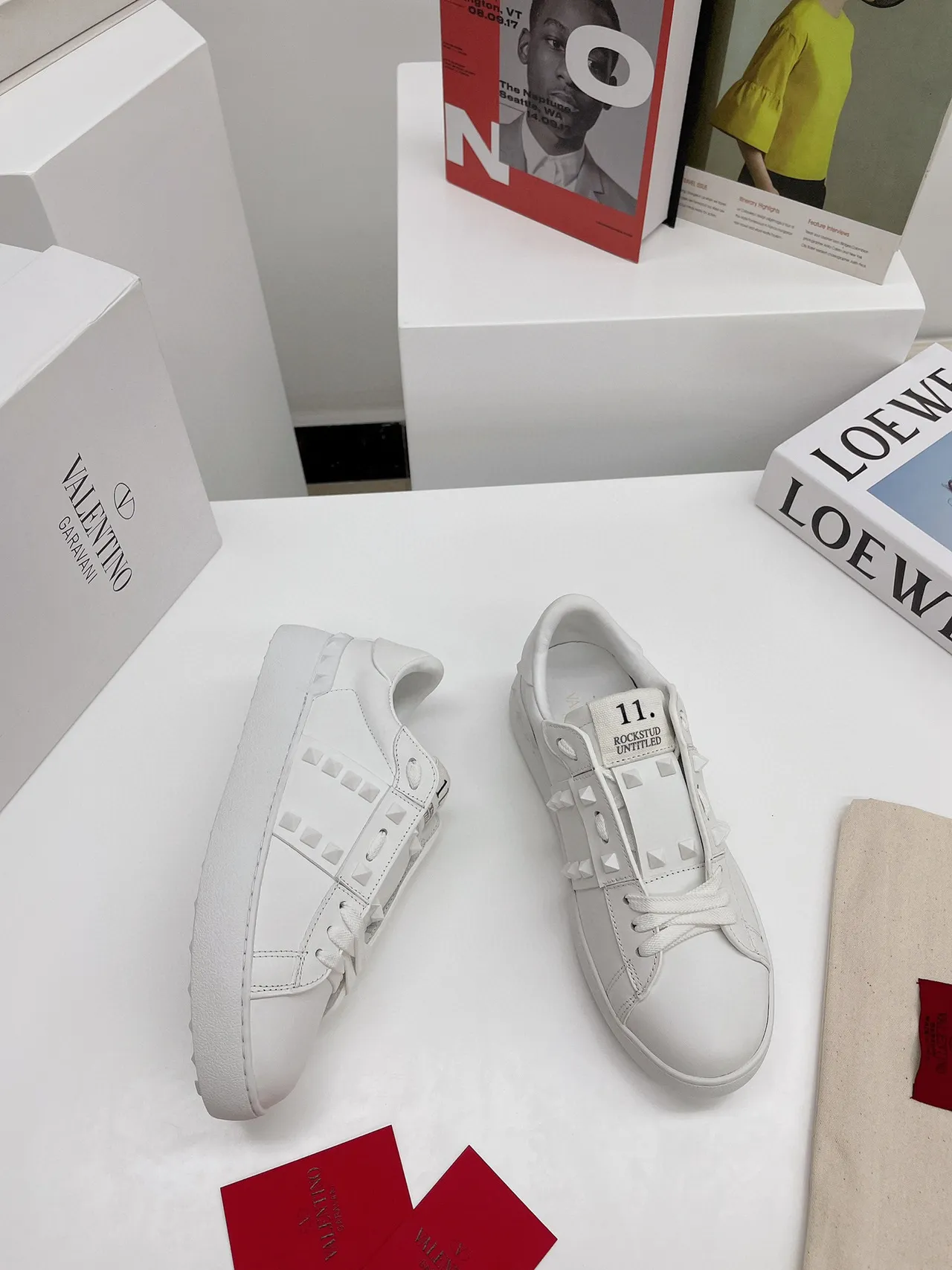 Valentino Rockstud Untitled White Leather Pyramid Stud Lifestyle Sneakers 7