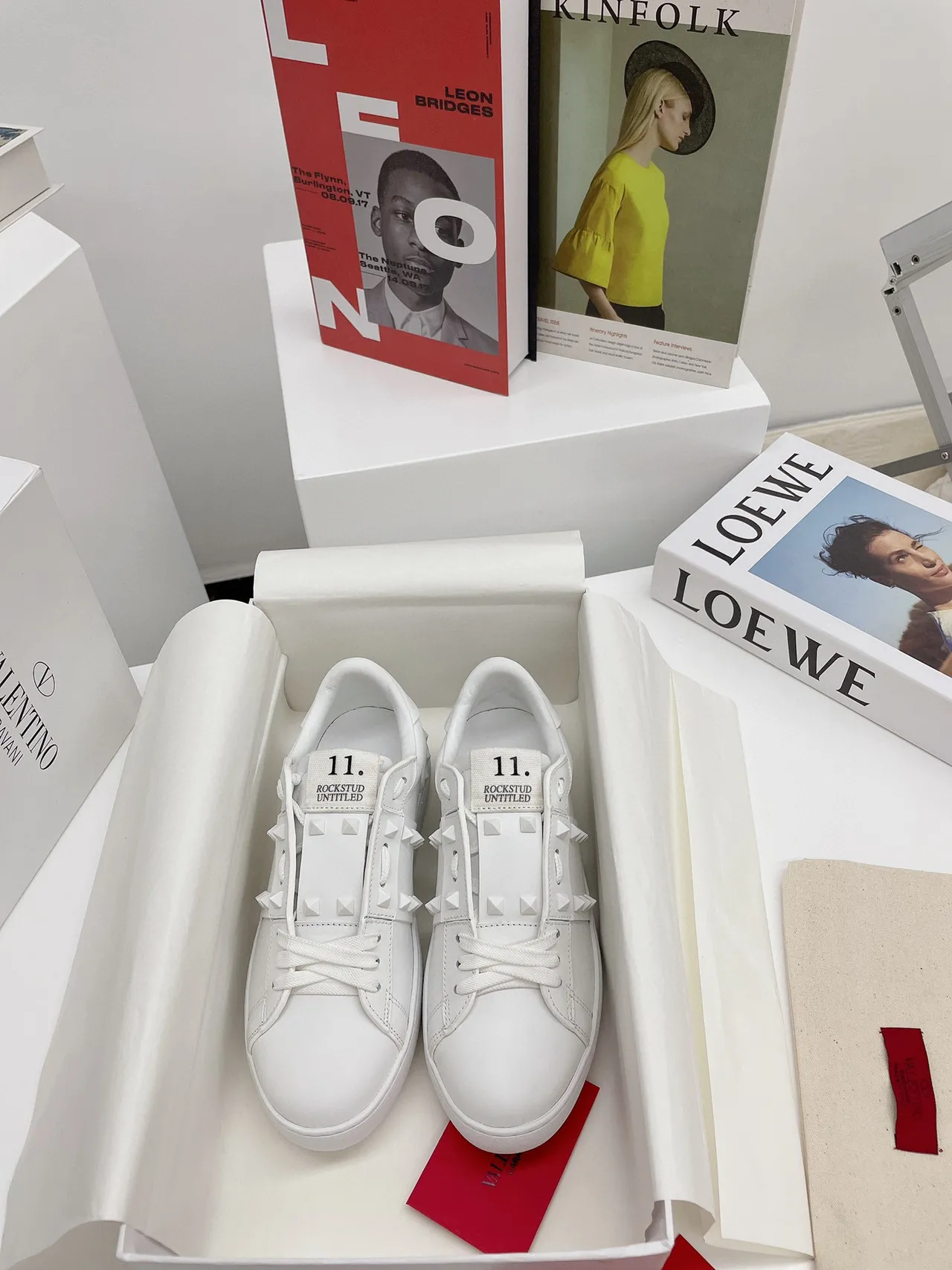 Valentino Rockstud Untitled White Leather Pyramid Stud Lifestyle Sneakers 8