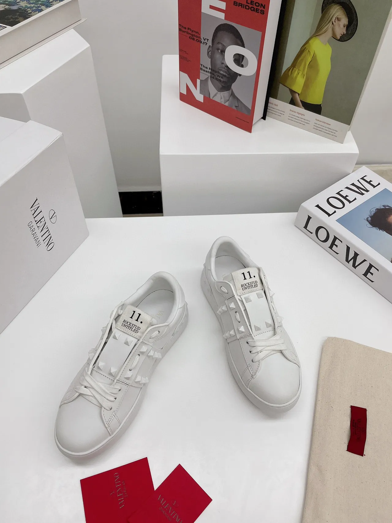 Valentino Rockstud Untitled White Leather Pyramid Stud Lifestyle Sneakers 9