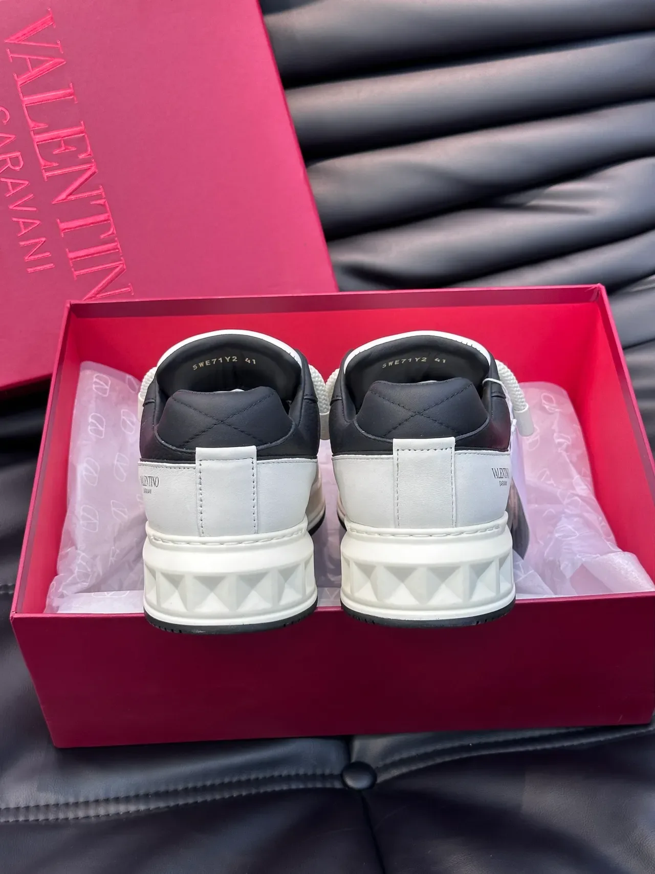 Valentino Rockstud White and Black Leather Lifestyle Sneakers 3