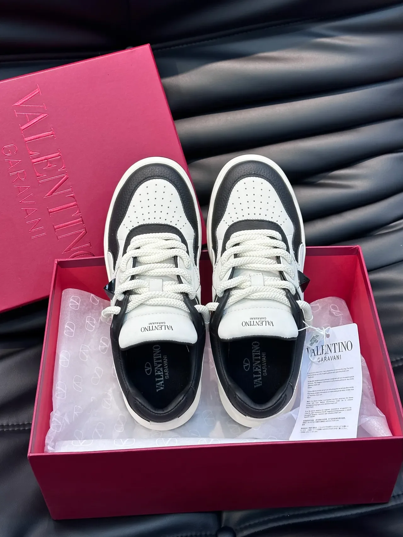 Valentino Rockstud White and Black Leather Lifestyle Sneakers 4