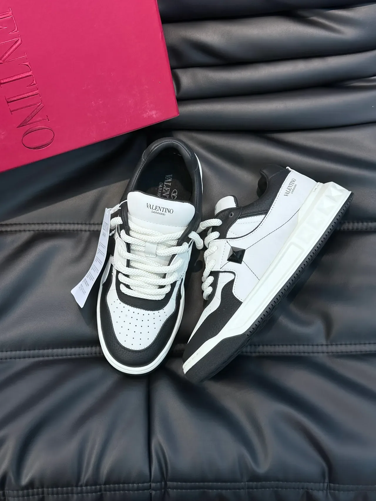 Valentino Rockstud White and Black Leather Lifestyle Sneakers 5