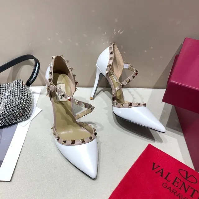Valentino Rockstud White Pyramid Stud T-Strap Stilettos 2