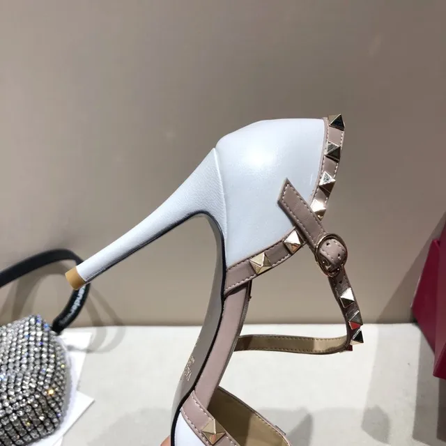Valentino Rockstud White Pyramid Stud T-Strap Stilettos 3
