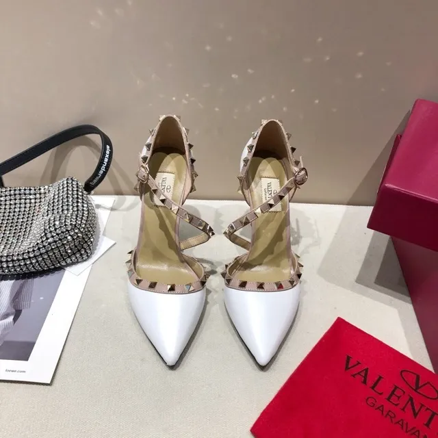 Valentino Rockstud White Pyramid Stud T-Strap Stilettos 4