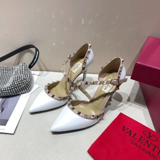 Valentino Rockstud White Pyramid Stud T-Strap Stilettos 5