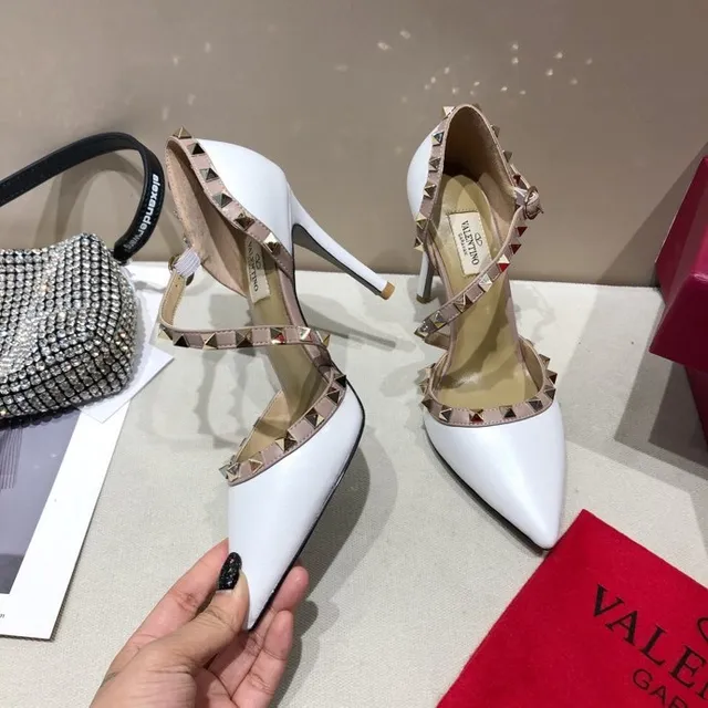 Valentino Rockstud White Pyramid Stud T-Strap Stilettos 6