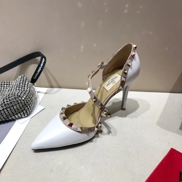 Valentino Rockstud White Pyramid Stud T-Strap Stilettos 8