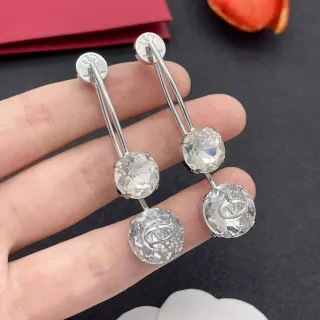 Valentino Silver Transparent Triple-Drop Faceted Crystal Earrings
