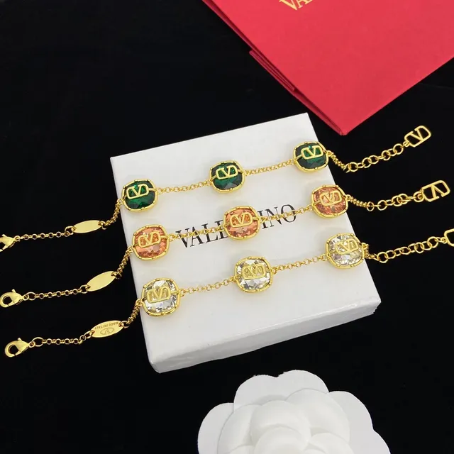 Valentino VLogo Charm de Cristal Pulseira Tonal Dourado 3