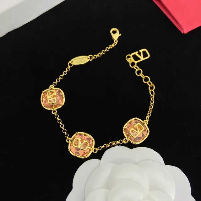 Valentino VLogo Charm de Cristal Pulseira Tonal Dourado 4