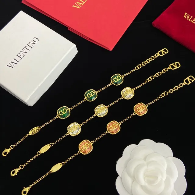 Valentino VLogo Charm de Cristal Pulseira Tonal Dourado 6