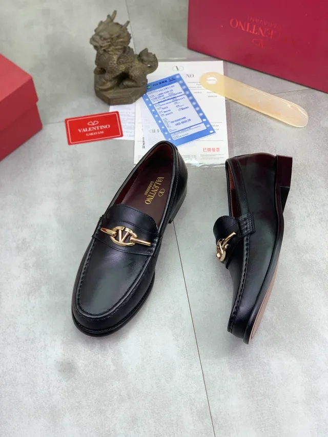 Valentino VLogo Loafer Black Leather Gold Hardware Loafers 5