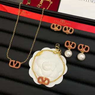 Valentino VLTN Gold Red Chain Logo Motif Necklace