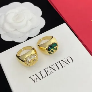 Valentino VLTN Logo Gold-Tone Faceted Gemstone Rings