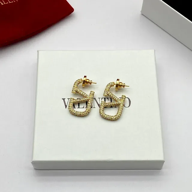 Valentino VLTN Pavé Crystal Logo Stud Earrings 5