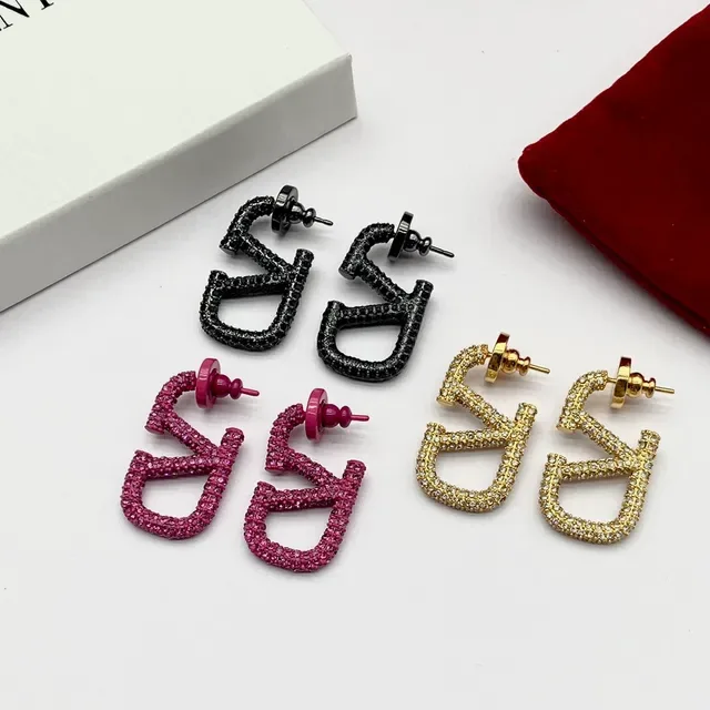 Valentino VLTN Pavé Crystal Logo Stud Earrings 6