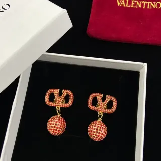Valentino VLTN Pavé Red Crystal VLOGO Dangling Earrings