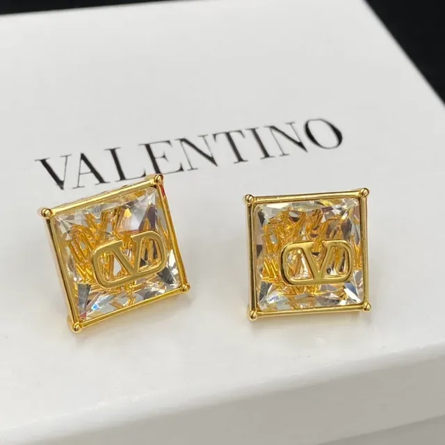 Valentino VLTN Boucles d'oreilles Rouge Or Carré-Coupé Pierres Facetées Logo 4