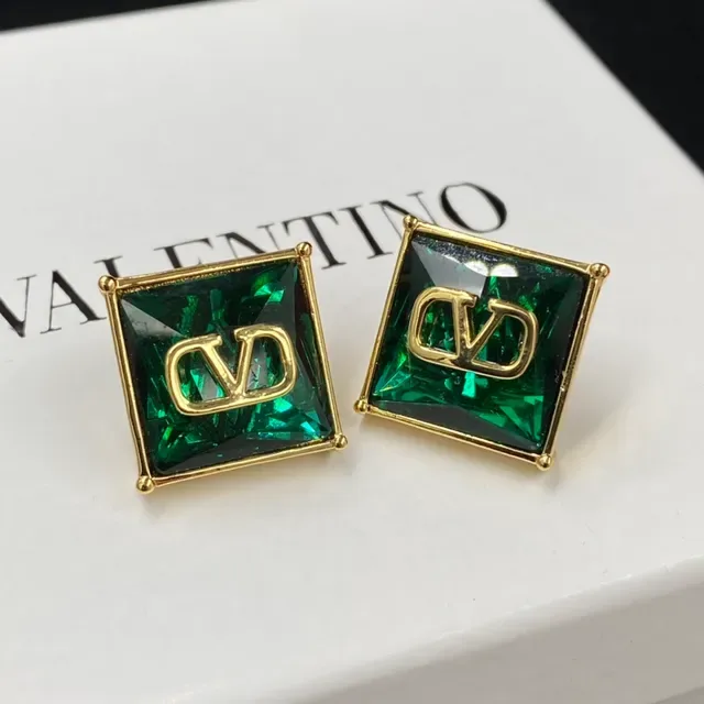 Valentino VLTN Boucles d'oreilles Rouge Or Carré-Coupé Pierres Facetées Logo 5