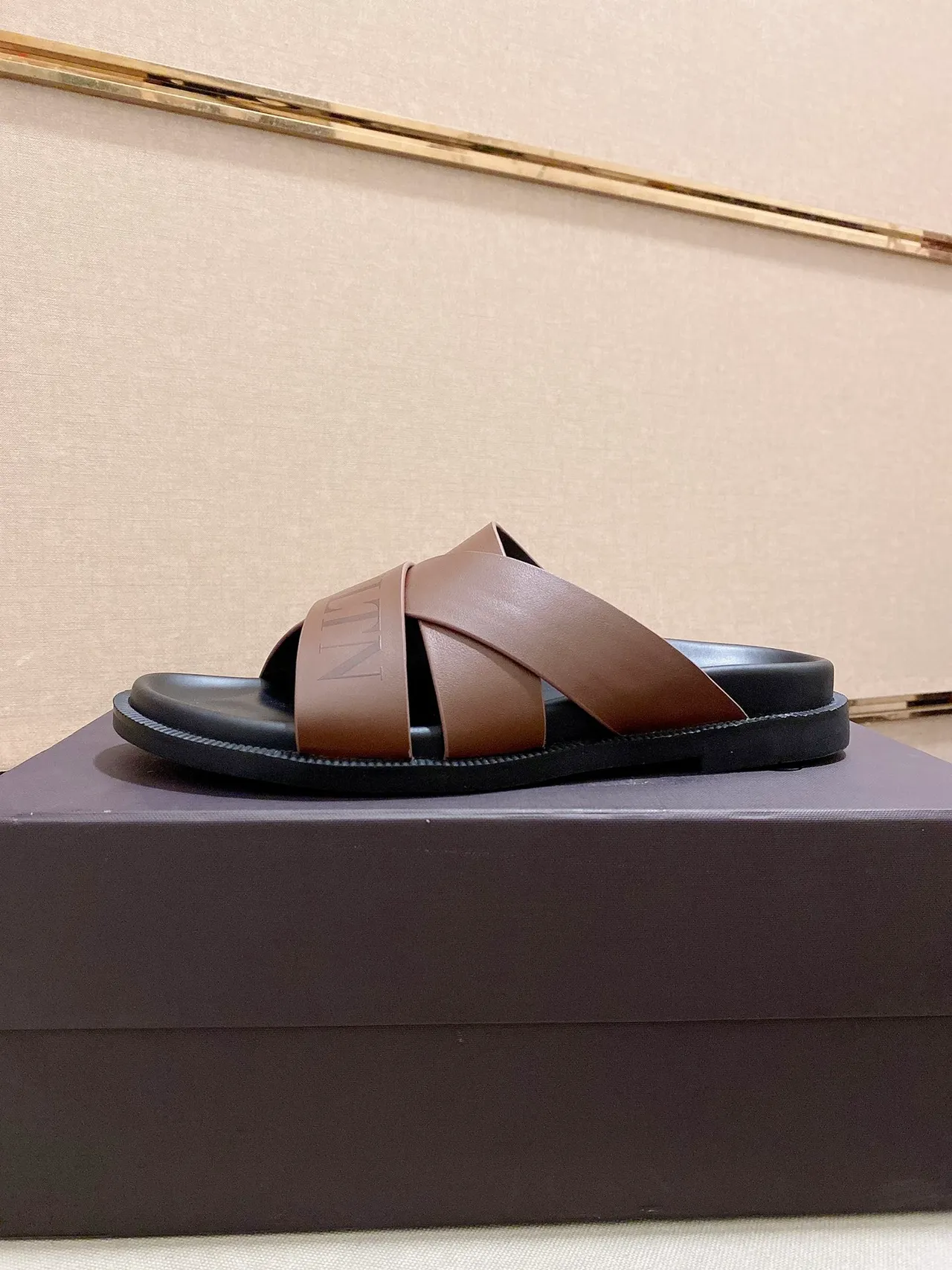 Valentino VLTN Slide Black Navy Brown 拖鞋 9