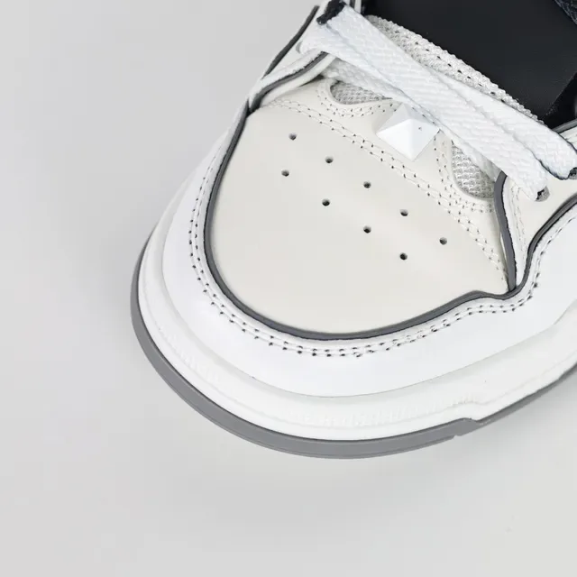 Valentino White Black Structured Leather-and-Mesh Upper Quilted Side Strap Sneakers 5