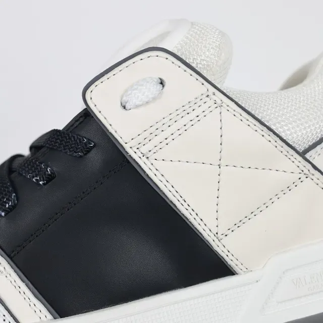 Valentino White Black Structured Leather-and-Mesh Upper Quilted Side Strap Sneakers 6