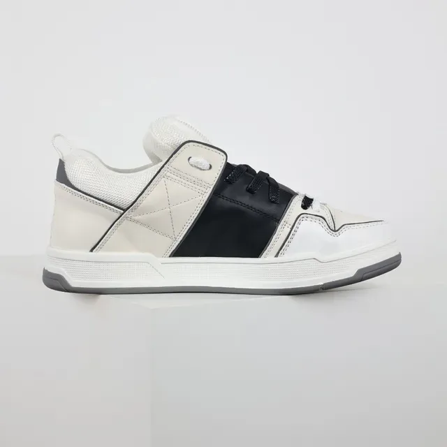 Valentino White Black Structured Leather-and-Mesh Upper Quilted Side Strap Sneakers 7