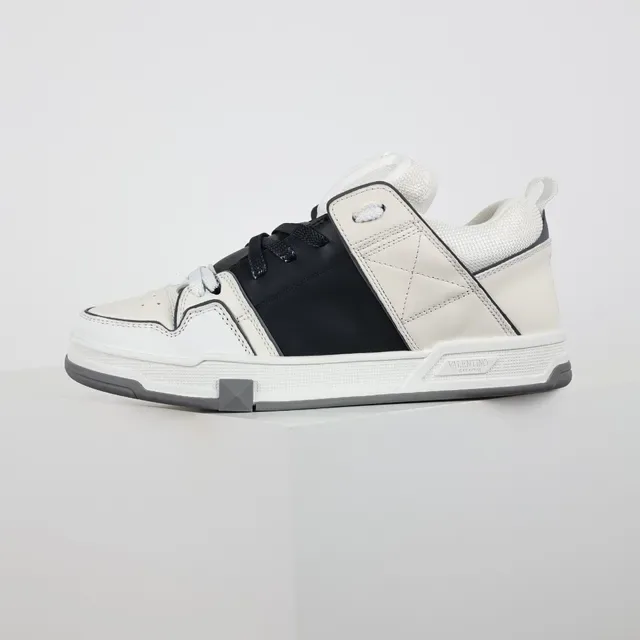 Valentino White Black Structured Leather-and-Mesh Upper Quilted Side Strap Sneakers 9