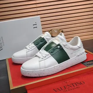 Valentino White Green Leather Stripe Lifestyle Sneakers