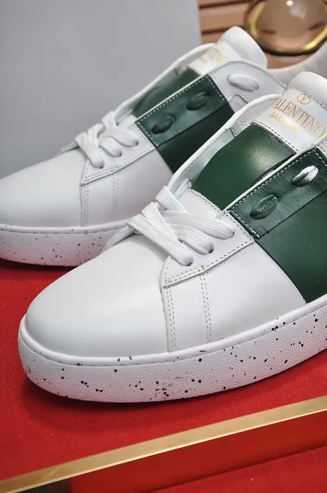 Valentino White Green Leather Stripe Lifestyle Sneakers 3