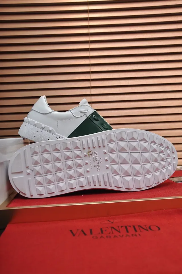 Valentino White Green Leather Stripe Lifestyle Sneakers 4